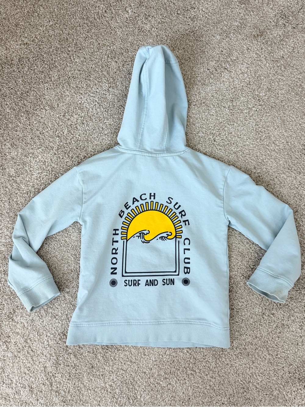 Toddler Light Blue Hoodie with Yellow Surf Graphic